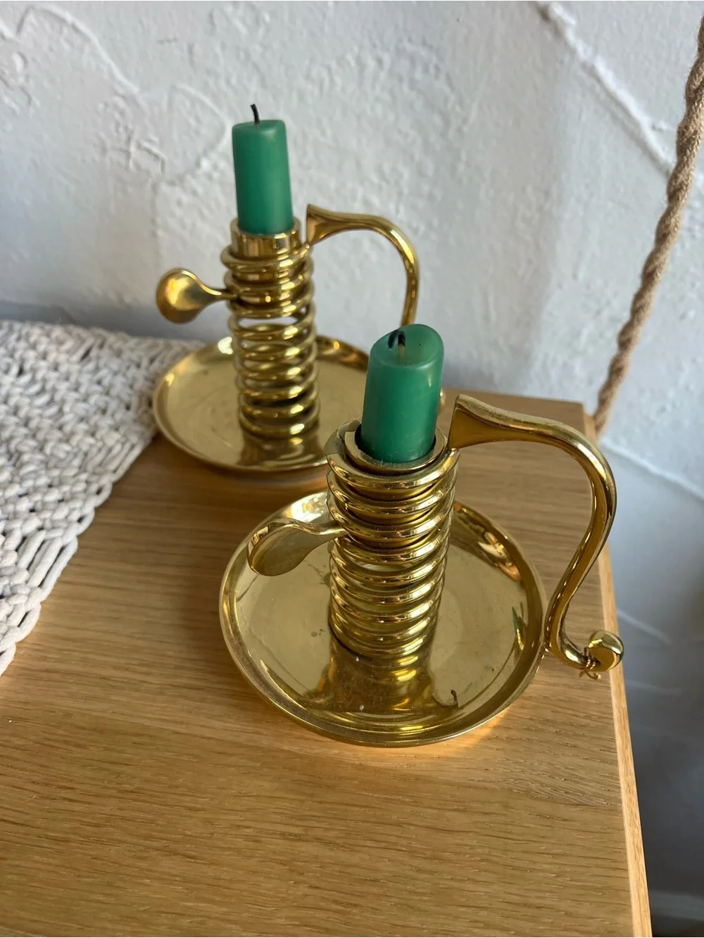 Vintage Gold Tone Coil Candlestick Holders Pair Design Chamberstick Candle